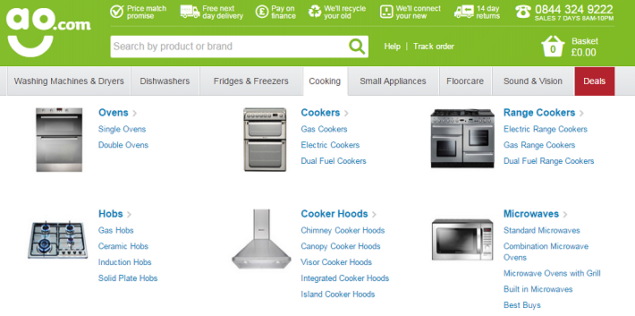 mega drop down website navigation