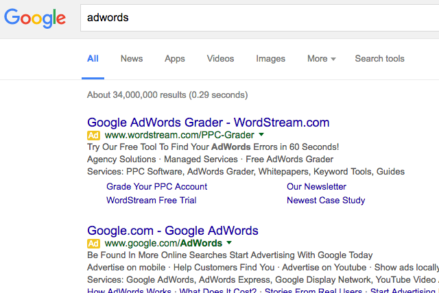Google AdWords yellow label