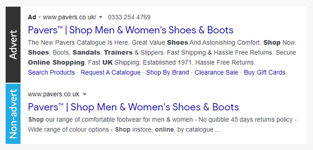 Google Ad compared to Google Search Result